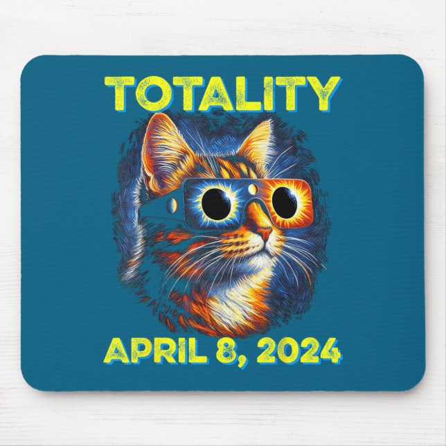Cat Totality Solar Eclipse 2024 Funny Sungles  Mouse Pad (Front)