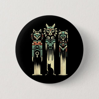 Cat Totem Spirits - Vintage Spooky Cat Halloween 6 Cm Round Badge