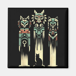 Cat Totem Spirits - Vintage Spooky Cat Halloween Magnet