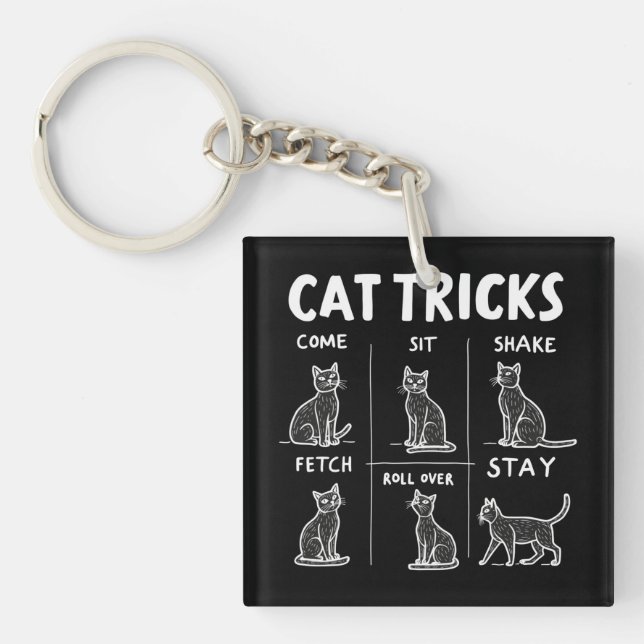 Cat Tricks Purr-Fectly Hilarious Feline Fun Key Ring (Front)