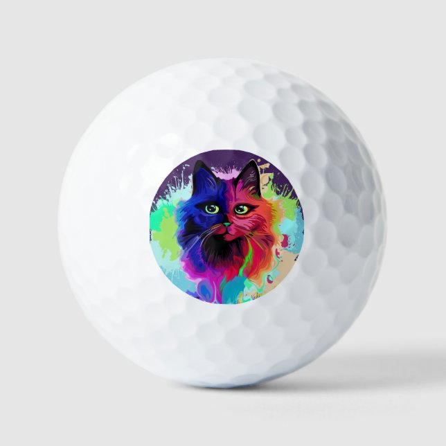 Cat Trippy Psychedelic Pop Art  Golf Balls (Front)