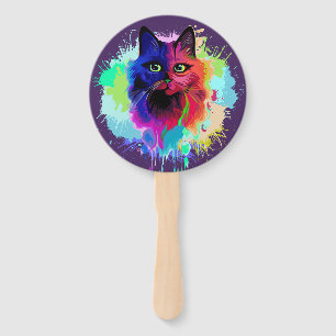 Cat Trippy Psychedelic Pop Art  Hand Fan