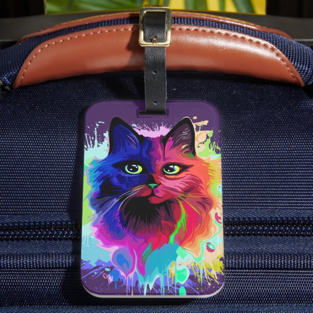 Cat Trippy Psychedelic Pop Art  Luggage Tag (Front Insitu 2)