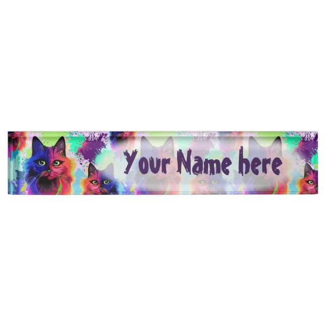 Cat Trippy Psychedelic Pop Art  Nameplate (Front)