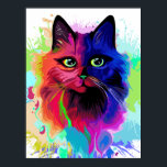 Cat Trippy Psychedelic Pop Art  Poster<br><div class="desc">Psychedelic Trippy Pop Art Cat Portrait on Colorful Paint Splatters. Original Vector IllustrationCopyright BluedarkArt TheChameleonArt.</div>