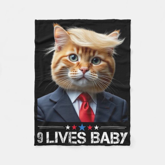Cat Trump 9 Lives Ba1funny Trump Meme  Fleece Blanket (Front)