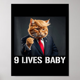 Cat Trump 9 Lives Baby Funny Cat With Trump Hair Poster