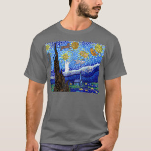 Cat Tshirt, Scary Night Cat Tee, Van Gogh Gift, Ha T-Shirt