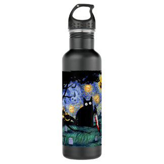 Cat Tshirt Scary Night Cat Tee Van Gogh Gift Hallo 710 Ml Water Bottle