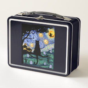 Cat Tshirt, Scary Night Cat Tee, Van Gogh Gifts Ha Metal Lunch Box