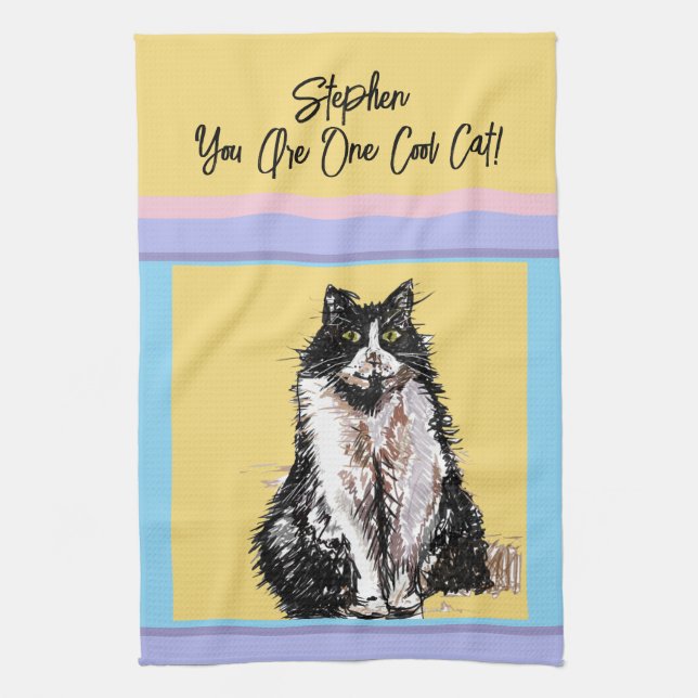 Cat Tuxedo Pastel Cats Womens Pastel Colors Tea Towel (Vertical)