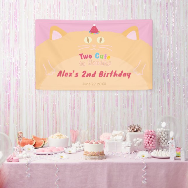 Cat "Two Cute to Handle" 2nd Birthday Banner (Party)