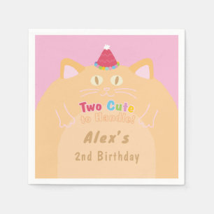 Cat "Two Cute to Handle" 2nd Birthday Pink Paper Napkin