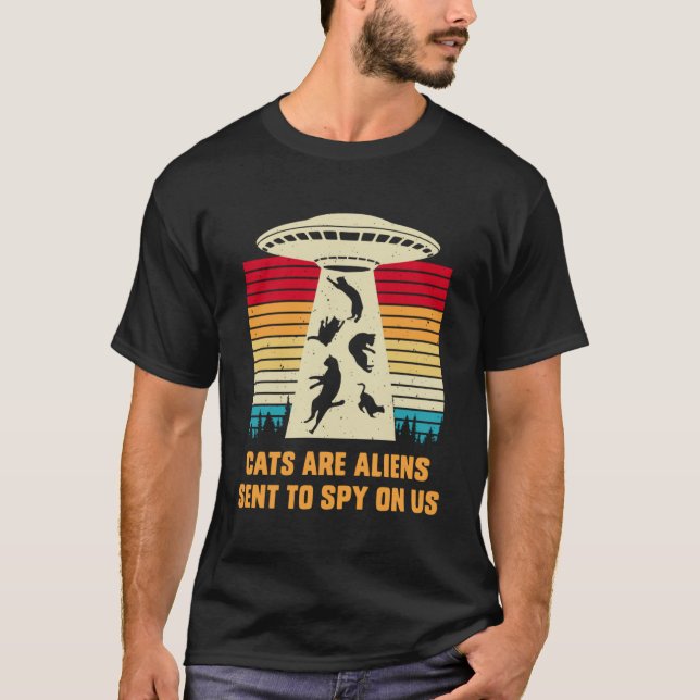 Cat UFO Alien Abduction  Cats are Aliens UAP  1 T-Shirt (Front)