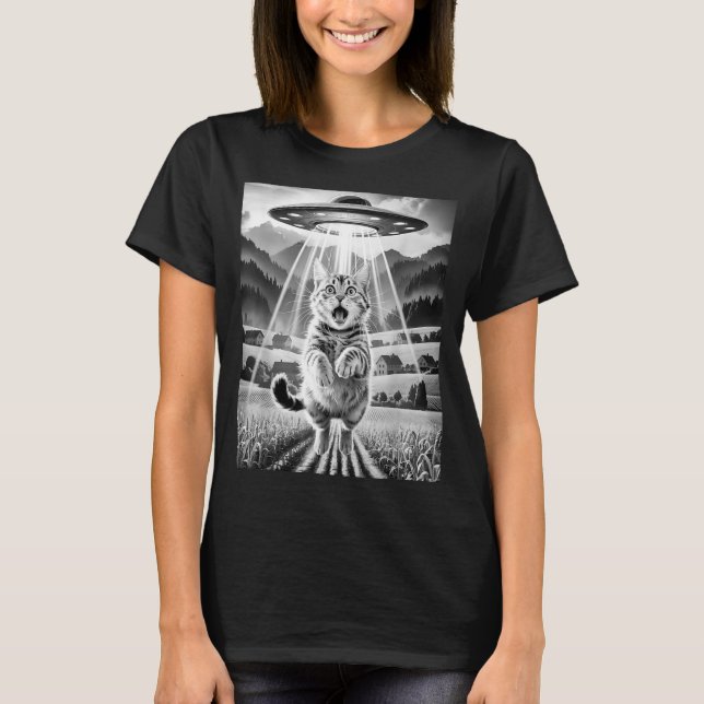 Cat Ufo Alien Abduction Funny Graphic Tees Men Wom (Front)