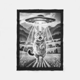 Cat Ufo Alien Abduction Funny Graphic Tees Men Wom Fleece Blanket