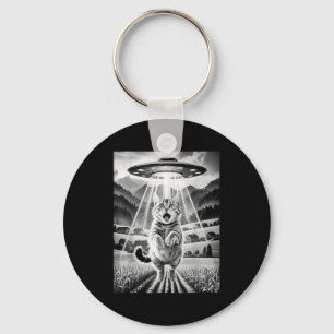 Cat Ufo Alien Abduction Funny Graphic Tees Men Wom Key Ring