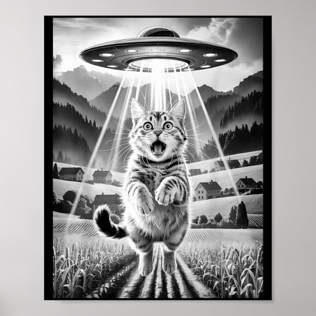 Cat Ufo Alien Abduction Funny Graphic Tees Men Wom Poster (Front)