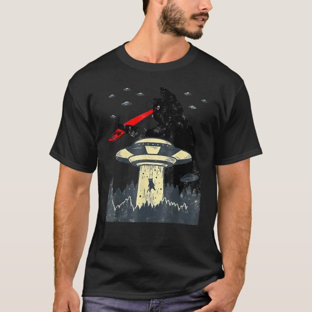 Cat Ufo Black Cat  Cat Tee Cat Graphic Cat Laser E (Front)