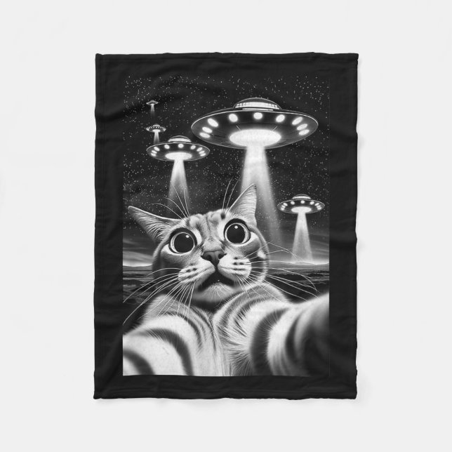 Cat Ufo _ Funny Invasion Meme Retro Alien Cat Ufo  Fleece Blanket (Front)