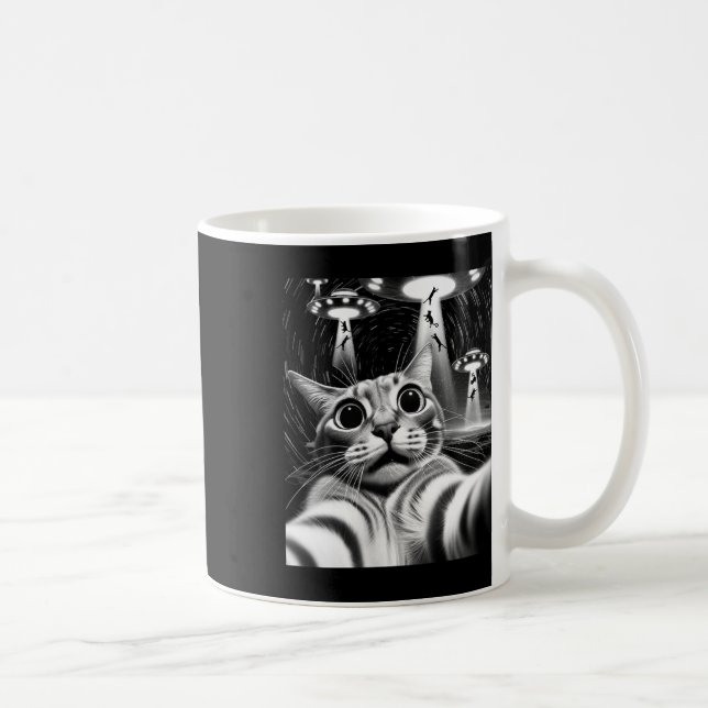 Cat Ufo Invasion _ Funny Cat Meme Retro Alien Cat  Coffee Mug (Right)