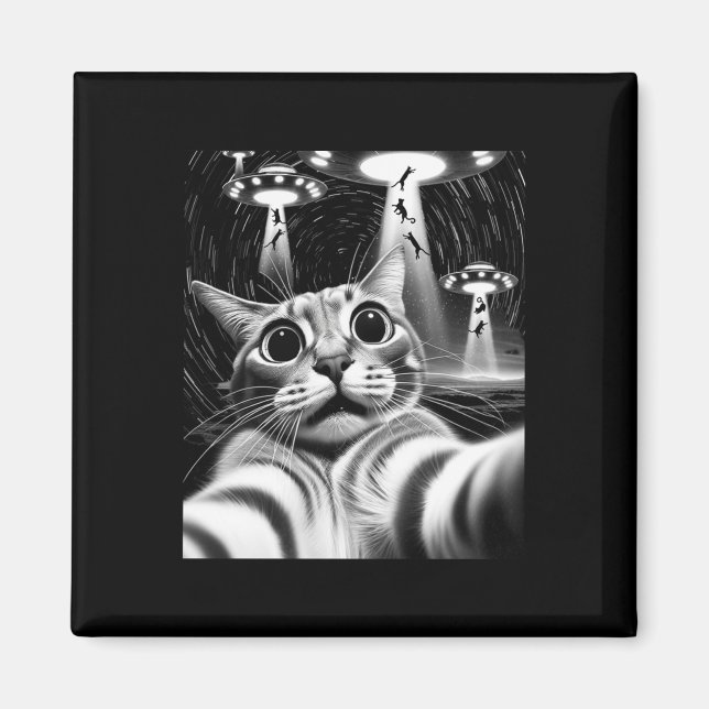 Cat Ufo Invasion _ Funny Cat Meme Retro Alien Cat  Magnet (Front)