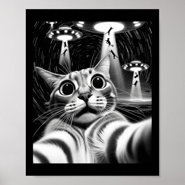 Cat Ufo Invasion _ Funny Cat Meme Retro Alien Cat  Poster (Front)