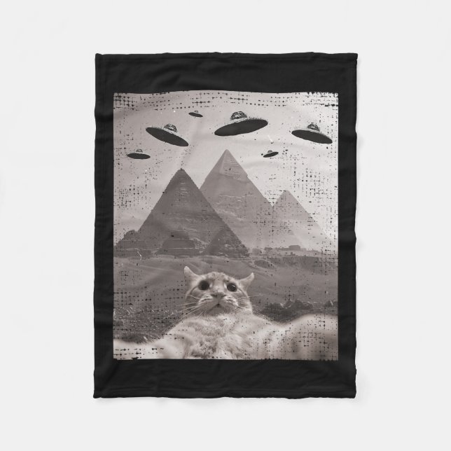 Cat Ufo Meme - Funny Cat Selfie With Ufos  Fleece Blanket (Front)