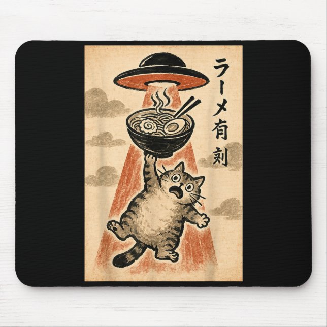 Cat Ufo Ramen Funny Japanese Anime Men Women Teen  Mouse Pad (Front)