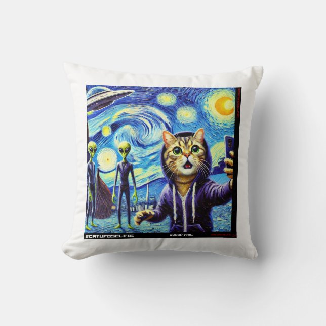 Cat UFO Selfie: Gift From The Kitten #03 Cushion (Front)