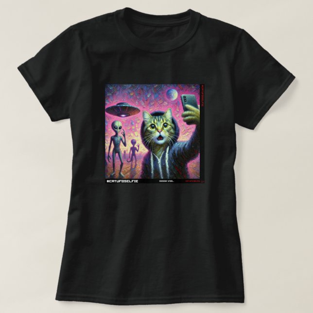 Cat UFO Selfie: Gift From The Kitten #05 T-Shirt (Design Front)