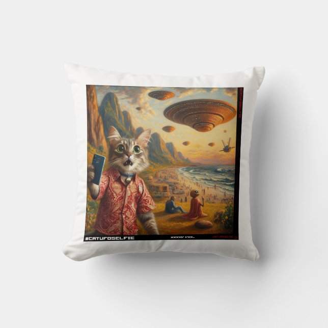 Cat UFO Selfie: Gift From The Kitten #06 Cushion (Front)
