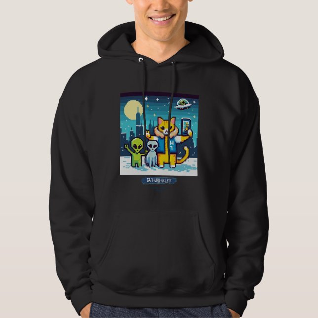Cat UFO Selfie: Pixel Art #17 Hoodie (Front)