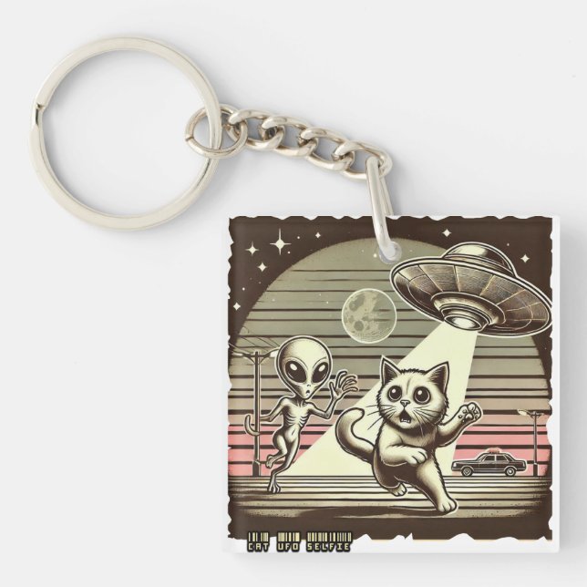Cat UFO Selfie: Vintage Invasion #01 Key Ring (Front)