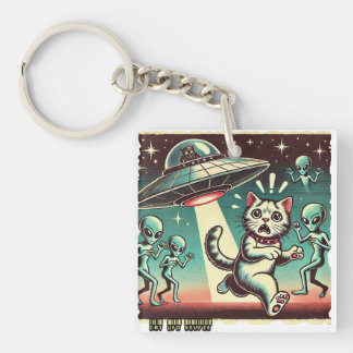 Cat UFO Selfie: Vintage Invasion #02 Key Ring