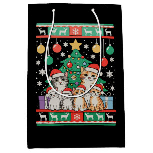Cat Ugly Christmas Tree Lights Xmas Holiday Medium Gift Bag