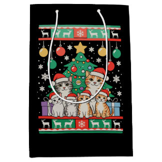 Cat Ugly Christmas Tree Lights Xmas Holiday Medium Gift Bag