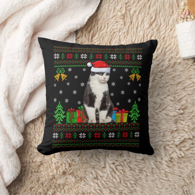 Cat Ugly Xmas Decorations Santa Cat Christmas Cushion (Blanket)