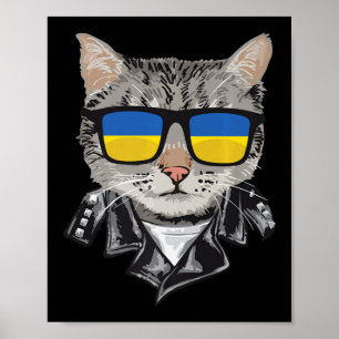 Cat Ukraine Flag Sunglasses  Cool Ukrainian Cat   Poster