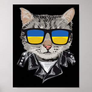 Cat Ukraine Flag Sungles - Cool Ukrainian Cat For  Poster