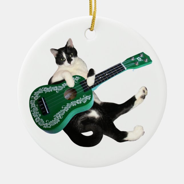 Cat Ukulele Ceramic Tree Decoration (Front)
