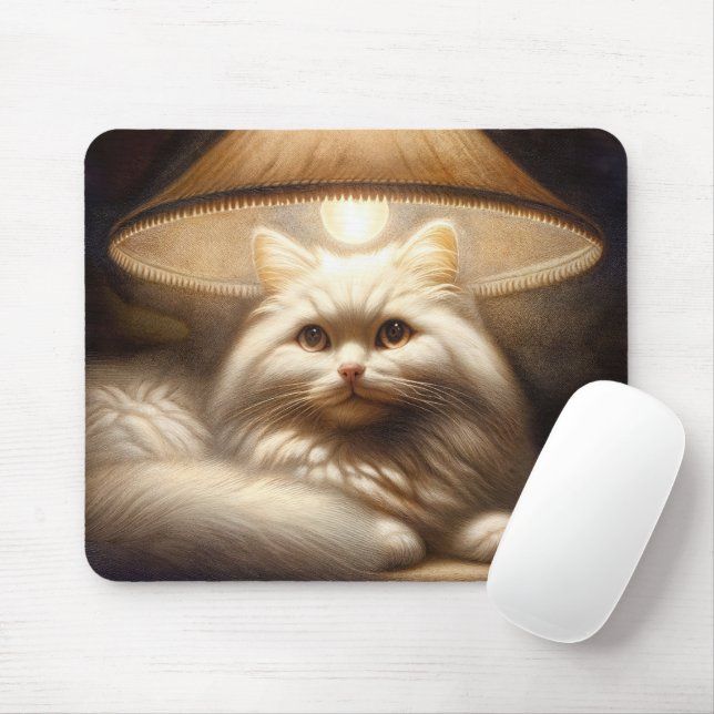 Cat Under a Lampshade Painting Mouse Pad (With Mouse)