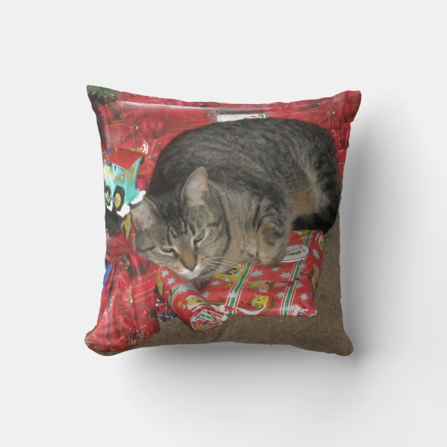 Cat Under Christmas Tree Cushion (Front)
