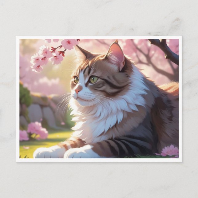 Cat under Sakura tree postcard (Front)