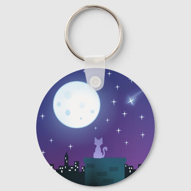 Cat Under the Moonlight Key Ring (Front)