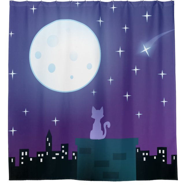 Cat Under The Moonlight Shower Curtain (Front)