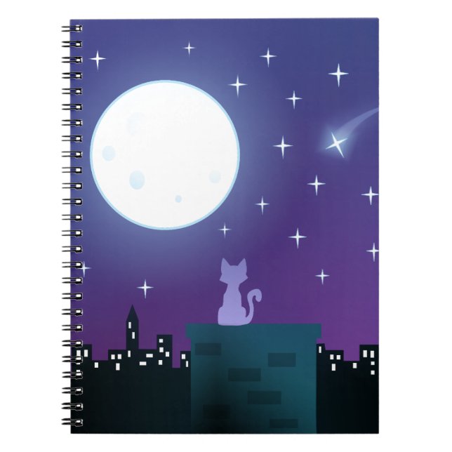 Cat Under the Moonlight Spiral Notebook (Front)