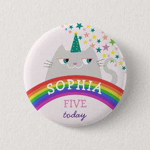 Cat Unicorn 5th Birthday Button Name Girl