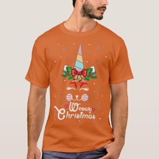 Cat Unicorn Cute Face Christmas Tree Snow Kitten C T-Shirt