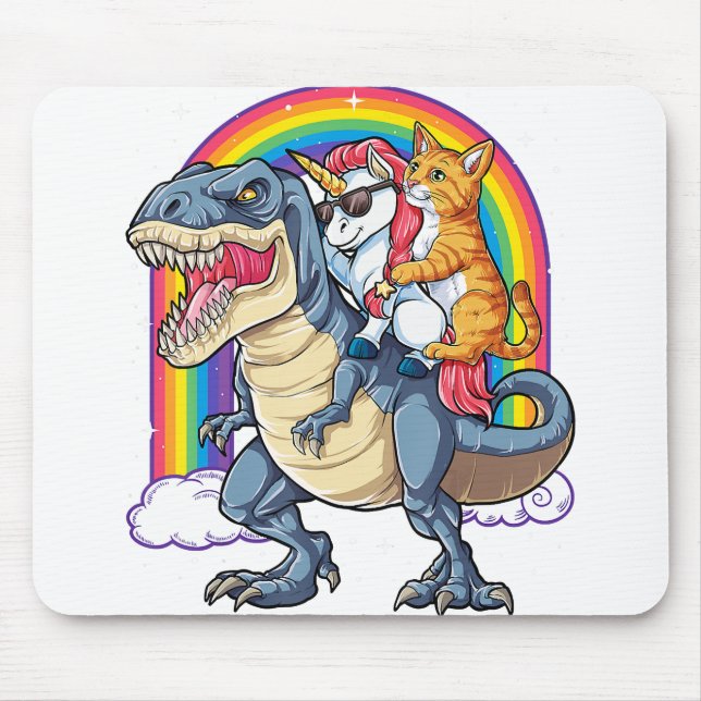 Cat Unicorn Dinosaur T rex Kitten lover Mouse Pad (Front)